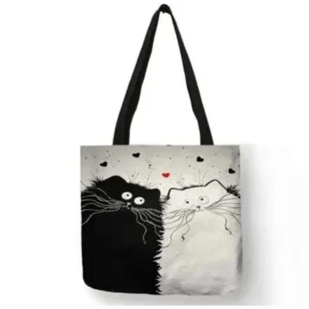 Canvas Bag High-Definition Digital Printed Shopping Bag Cat Pattern Friendly And Portable Bag