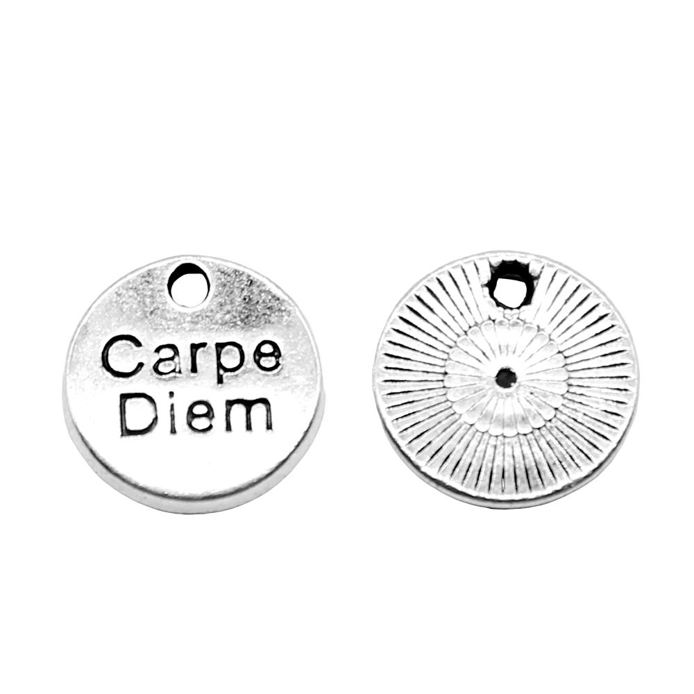 

10шт Круглый Carpe Diem Амулеты Амулеты Античное серебро Цвет Цинковый сплав 12X12mm