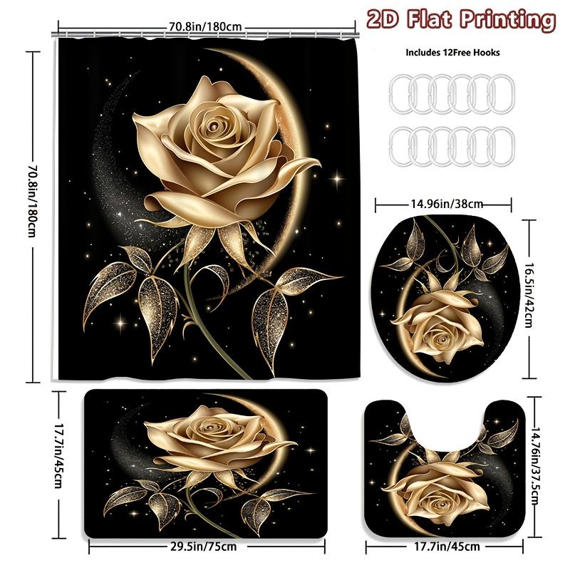4Pcs Shower Curtain Set with Non-Slip Bath Mat, Toilet Lid Cover, Contour Rug & 12 Hooks, Bathroom