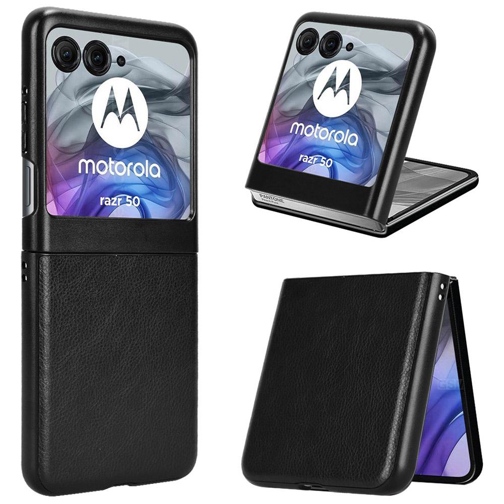 

Чехол для Motorola Razr 50 5G, Текстура личи, Покрытие из ПУ кожи, Жесткий ПК, Чехол для телефона Black