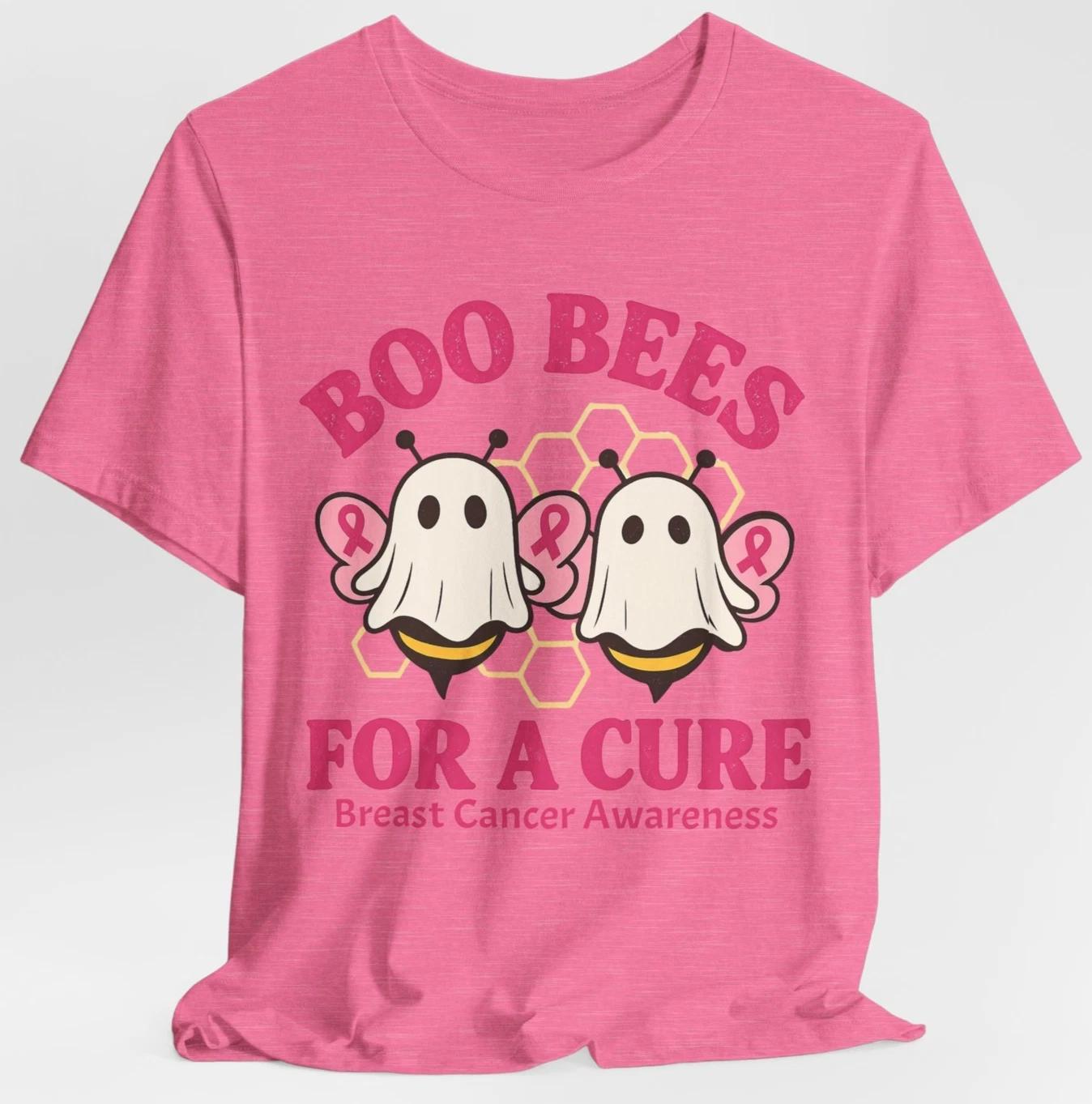 Boo Bees Breast Cancer Awareness Shirt Funny Ghost Bee Pink Ribbon Tee L