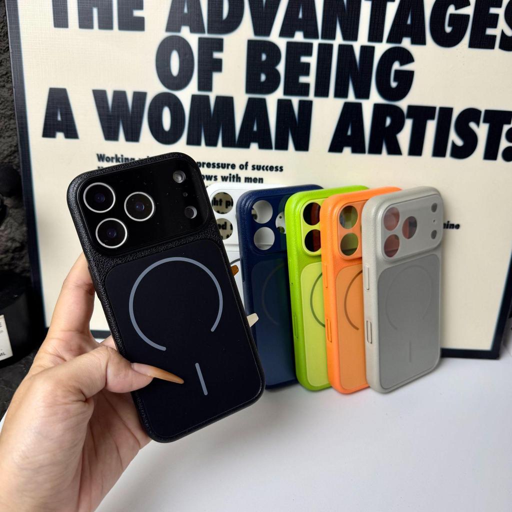 Leather Grain Frosted Glass Magnetic Phone Case for Apple Pro Max 17 with Drop Protection
