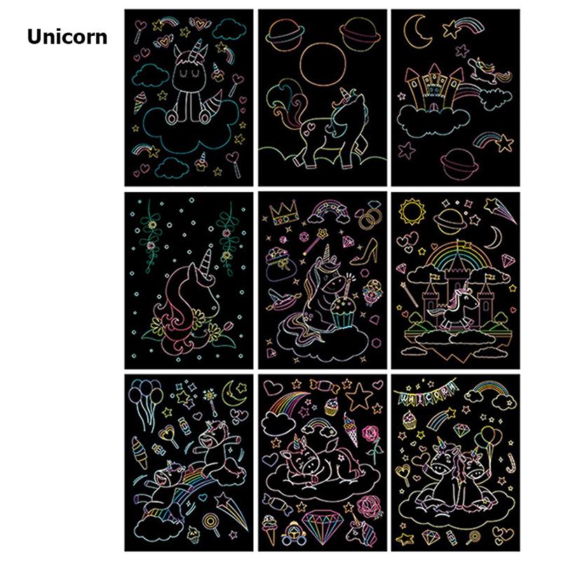 Pittura da graffiare a cartoni animati Giocattoli da disegno per bambini Arte Creatività Fai da te Materiali per graffiti Colore abbagliante Libro di pittura graffiata TMZ