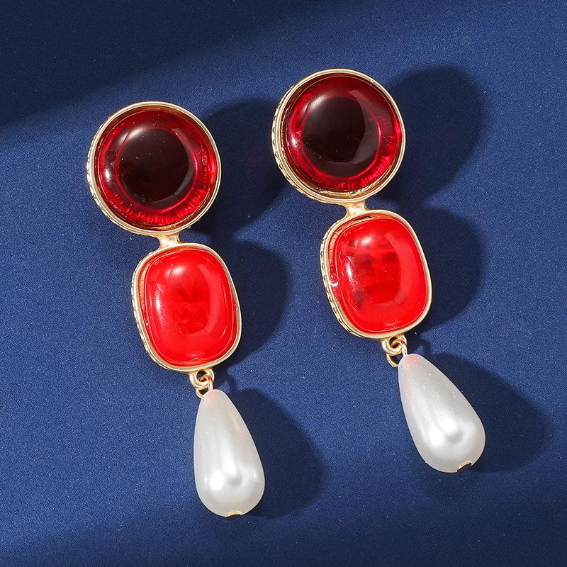 Meier Vintage european french retro earrings - multicolor water glass pearl pendant earrings
