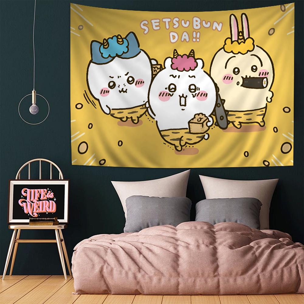 Kawaii Usagi Hachiware Cute Chiikawa Cartoon Japanese Anime Tapestry Room Decoration Home Decor Bedroom Wall Hanging Fabric