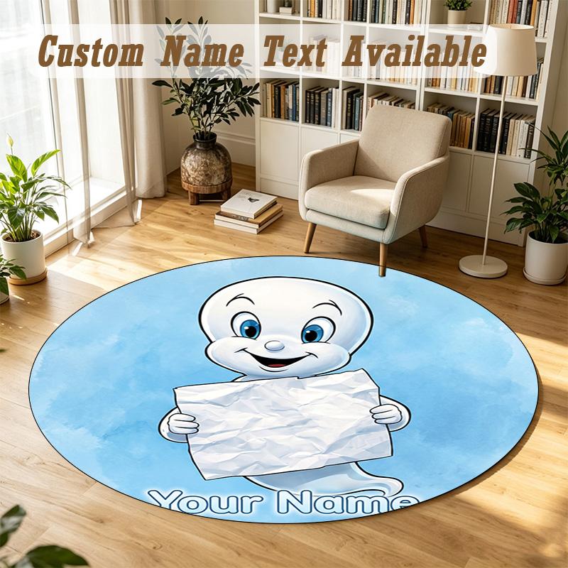 Casper the Friendly Ghost Personalized Round Rug Support Custom Name, Soft Home Decor Mat