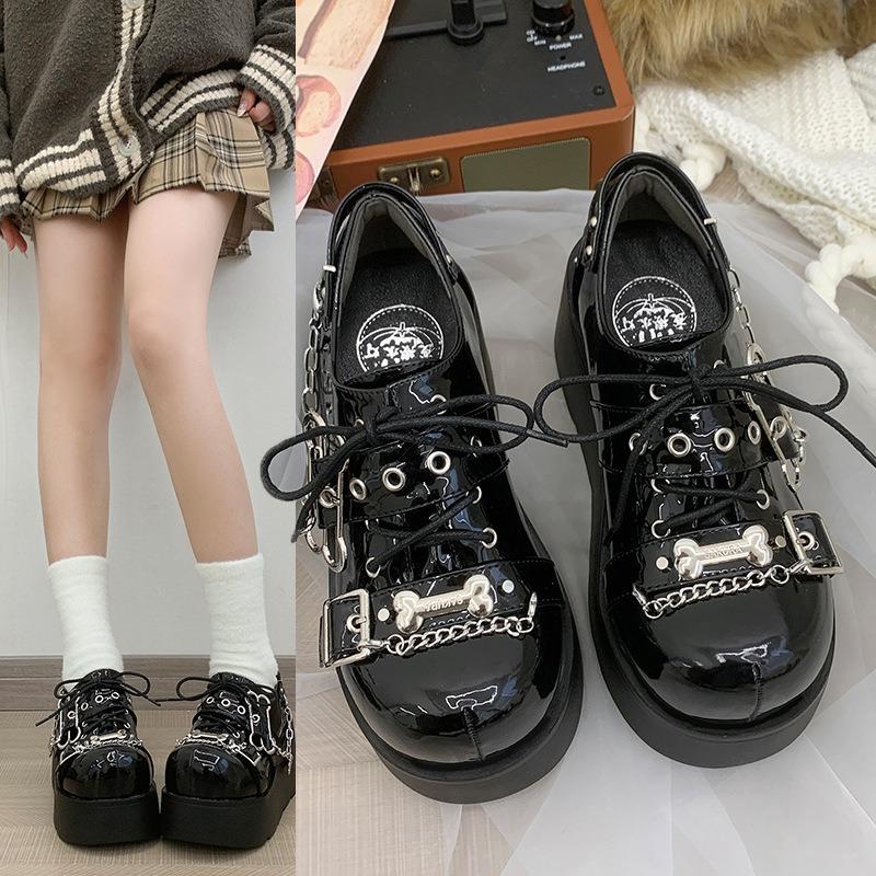 Fashion Platform Punk Womens Shoes Black Metal Chain Lolita Women Shoes Summer 2025 Thick Bottom Women's Sneaker Gothic Zapatos De Mujer