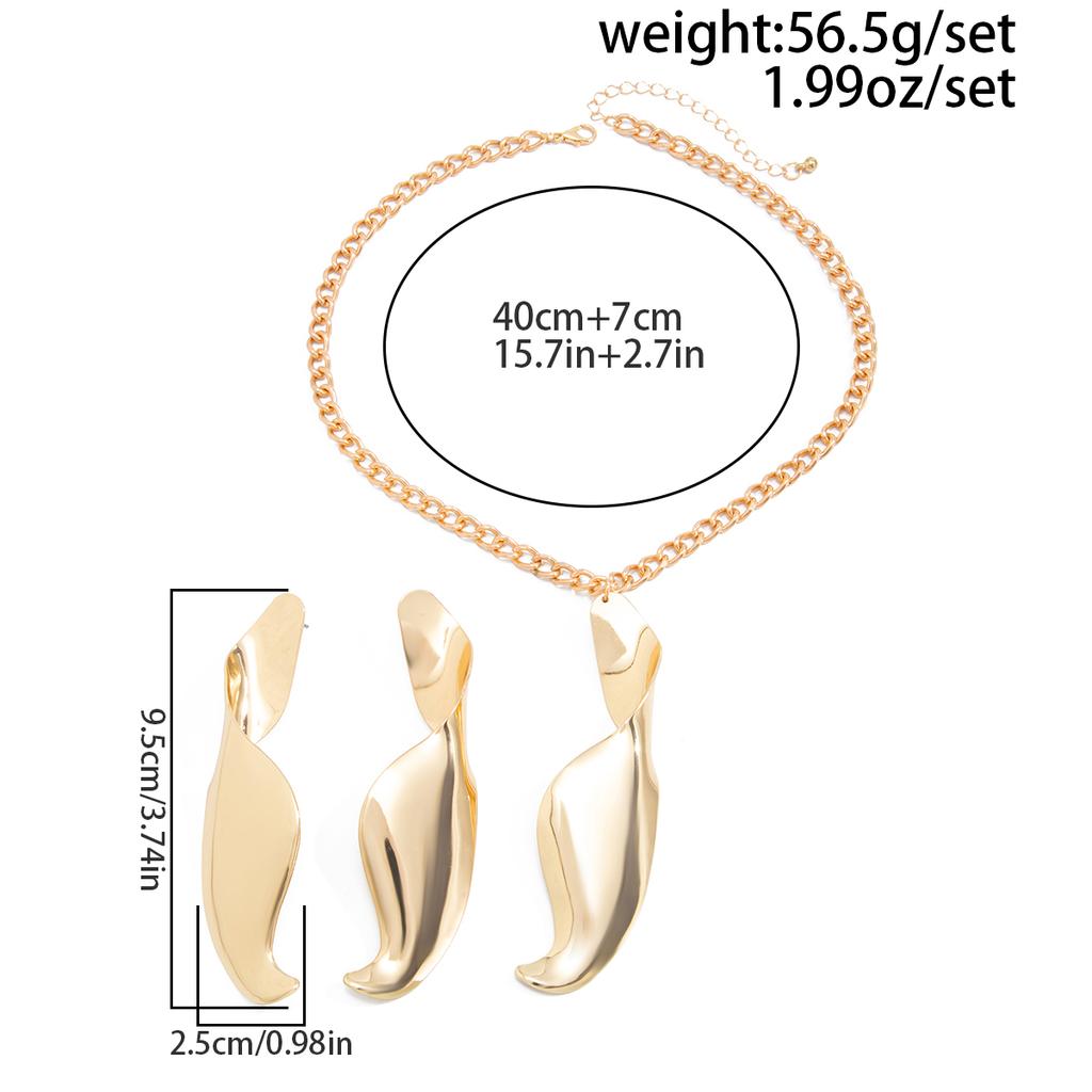 Ingemark Trendy Simple Geometry Smooth Spiral Pendant Necklace Stud Earrings Women Retro Adjustable Metal Chain New Jewelry Set