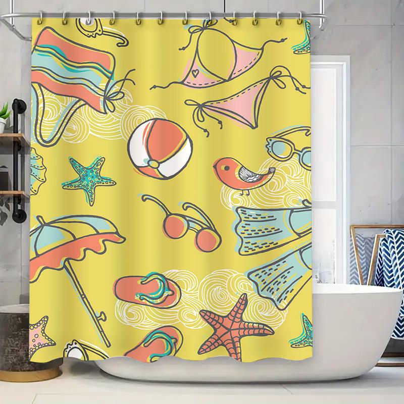 

Летняя шторка для душа с пляжными аксессуарами, идеально подходящая для добавления нотки веселья в вашу ванную комнату 90x180cm