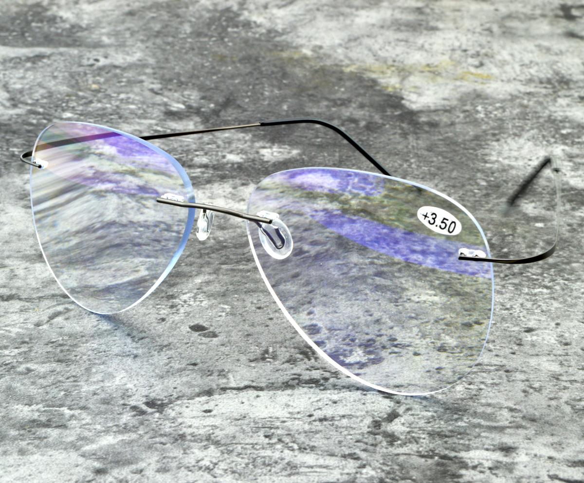 

Ultralight Pilot Rimless Reading Glasses with Alloy Frame for Men Women Blue Light Blocking with Case +1.0 +1.5 +2.0 +2.5 +100 чёрный