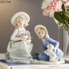 European Girl Character Ceramic Statue Desk Decoration Cute Girl Porcelain Crafts Painted Figures Sculpture Modern Home Decor