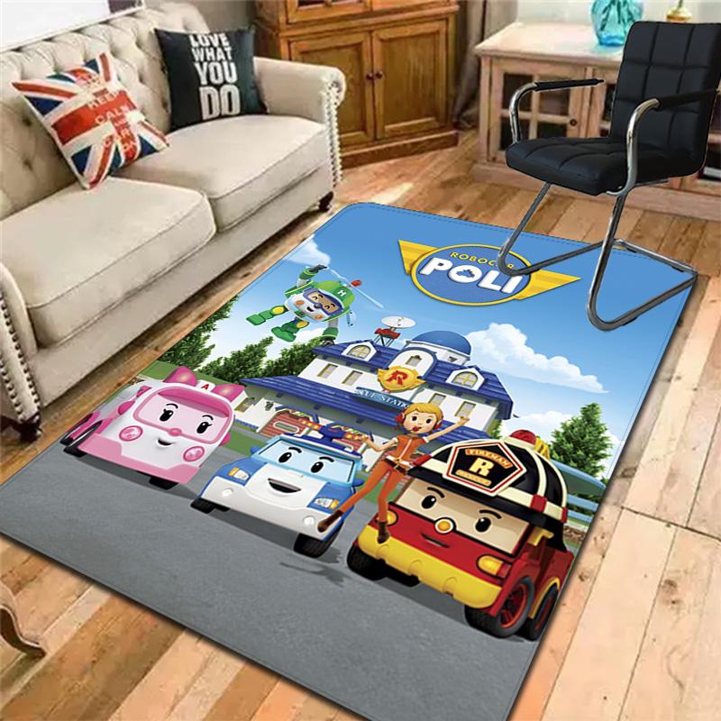Robocar Poli cartoon theme Rug Floor Mat for Living Room or Bedroom Soft and Comfortable Carpet a Gift for Birthday and Holiday.