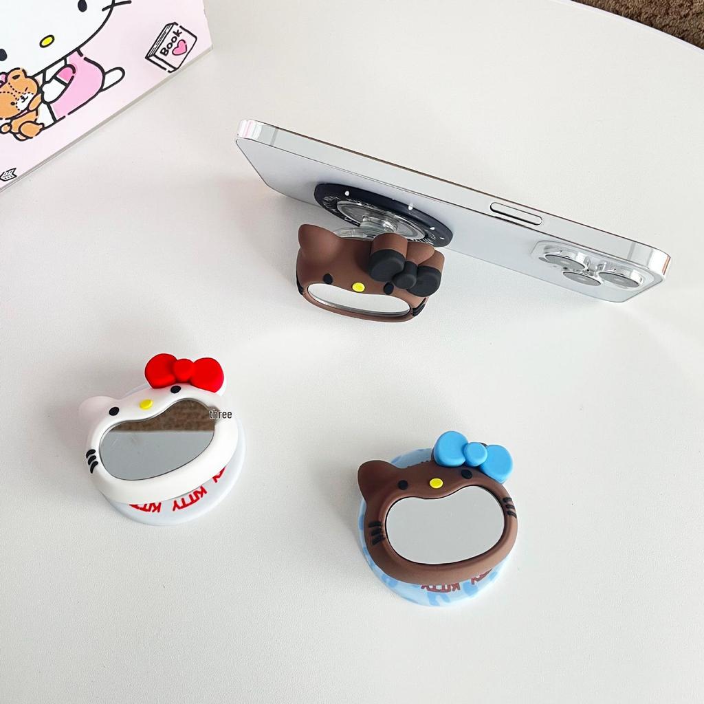 KT Cartoon Silicone Phone Holder with Retractable Airbag and Mirror
