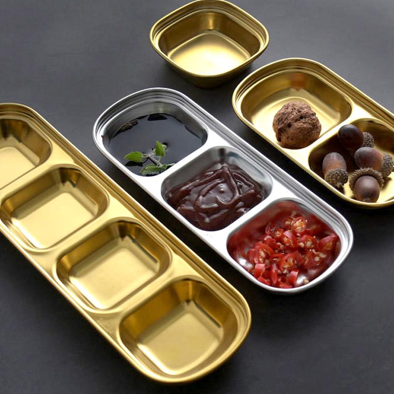 1PC Vinegar Plate Multi-grid Barbecue Seasoning Dish Dipping Dish Stainless Steel 1/2/3/4 Grids