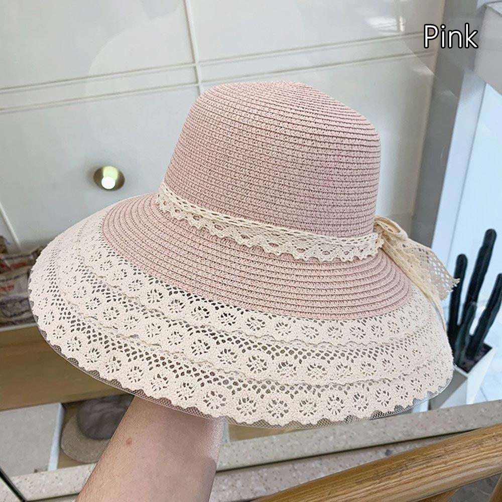New Lace Bow Straw Hat Foldable Straw Beach Hats Uv Protection Breathable Sunshade Cap Outdoor Vacation Travel
