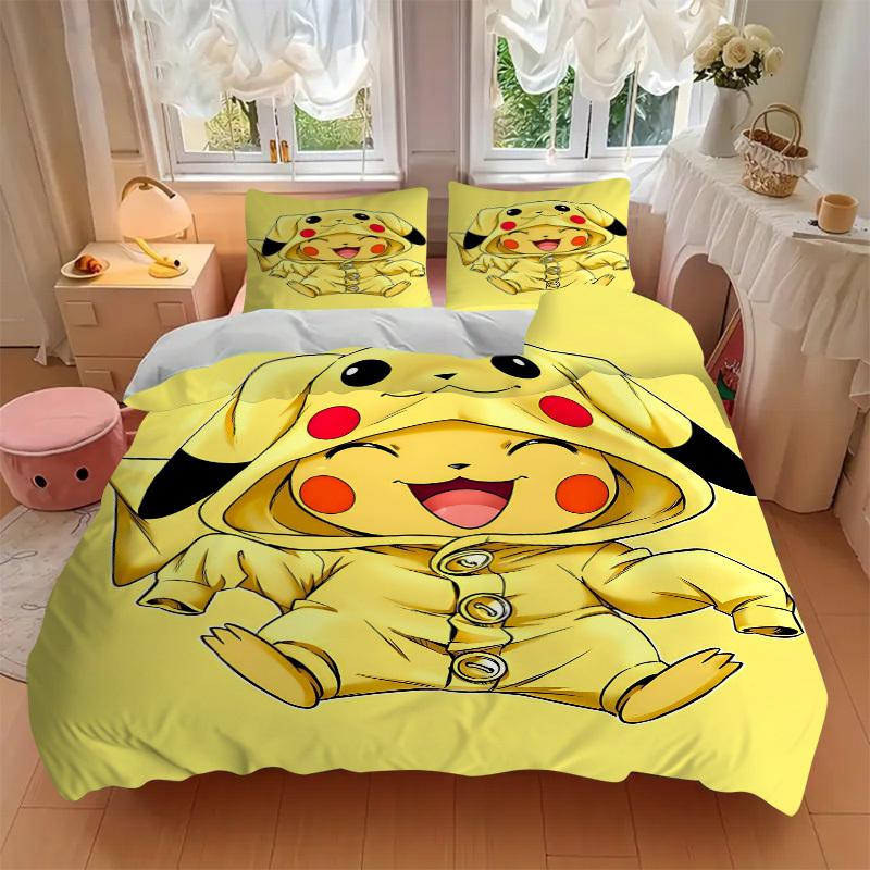 3pcs Pikachu Costume Duvet Cover Set, 1 Duvet Cover + 2 Pillowcases (No Insert), High-Definition Print, Home & Dorm Set yy251208081