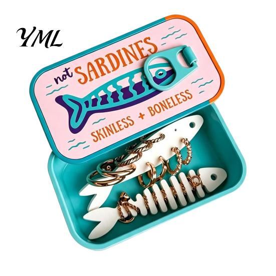 Kompakte Schmuck-Reisebox mit Fischgräten-Aufbewahrungsbügel, Tragbare Sardinendose, Leicht für Box, Behälter und Pendeln, Lustiges Design, Organizer