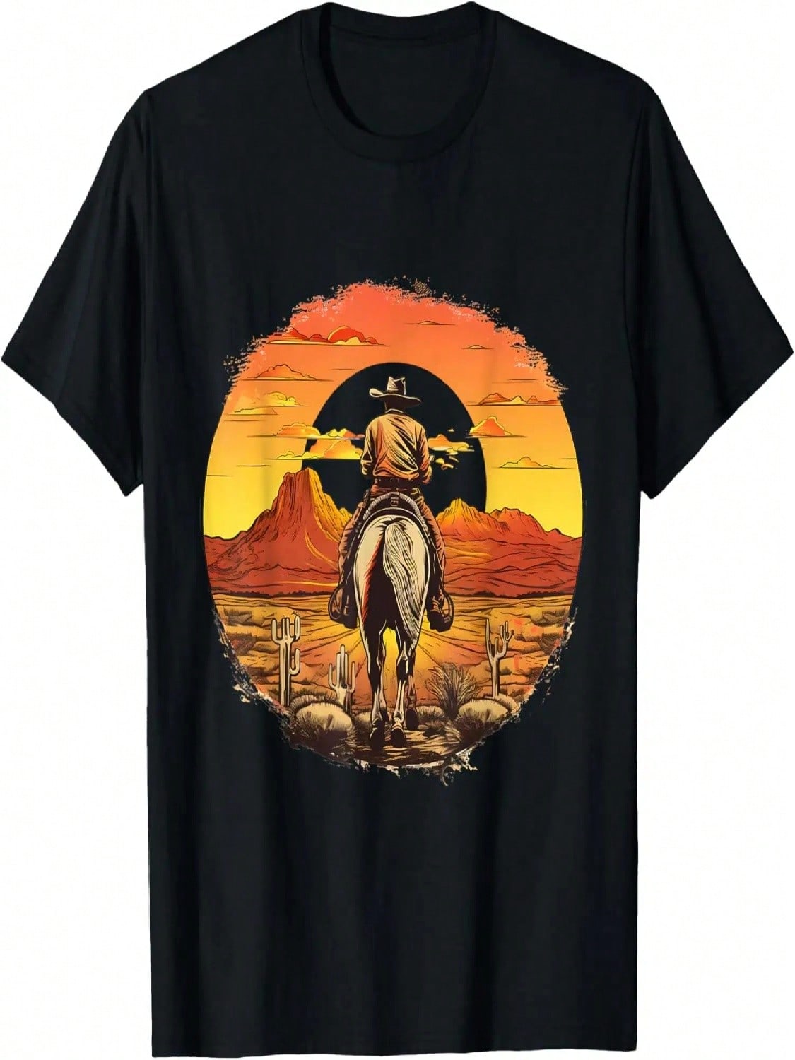Vintage Cowboy Riding Into The Sunset T-Shirt S разноцветный