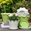 Warm Textured Resin Pots Large Flower with Drainage Holes And Tray Saucers, Ruffled Edge Planter Sturdy Planters for Hydrangeas Indoor Outdoor Plants,
