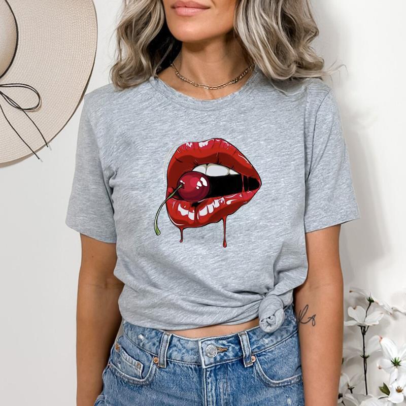 Grafik-T-Shirt mit Aufdruck, Kleidung, Lippe, lustiges Aquarell, süßes Sommer-Top, Damen-T-Shirt, lässig, Damenmode, kurzärmeliges T-Shirt