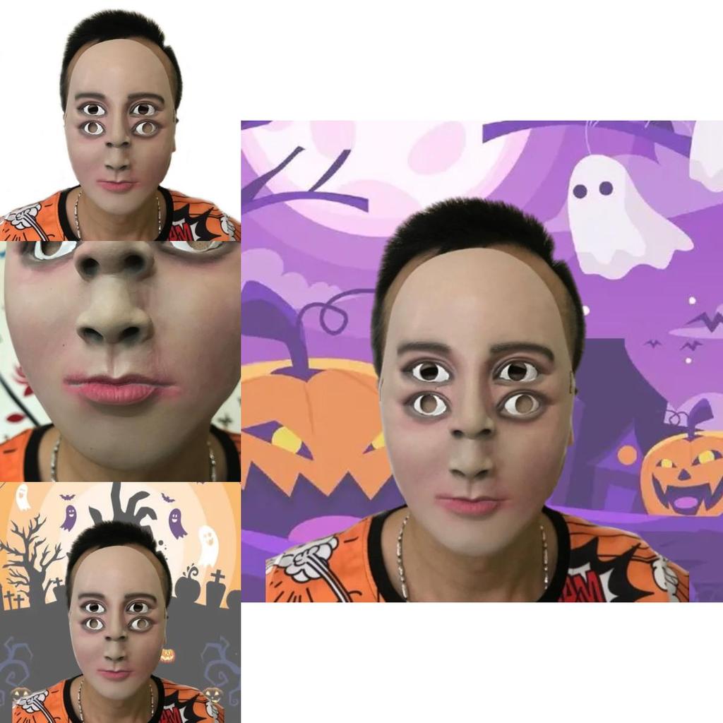 Halloween Ghost Face Latex Mask With Four Eyes For Horror Party Pranks