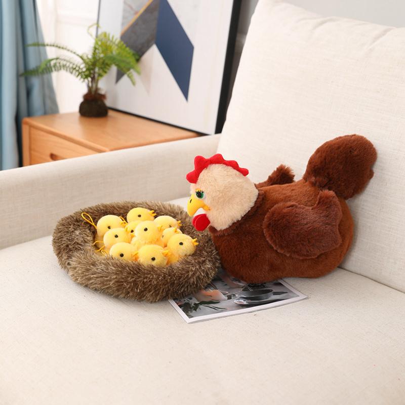 1 Set Kawaii Chick Family Plush Toys Chicken Mother Chick Baby Plush Dolls Simulation Hen With Nest Stuffed Animals Kids Gifts