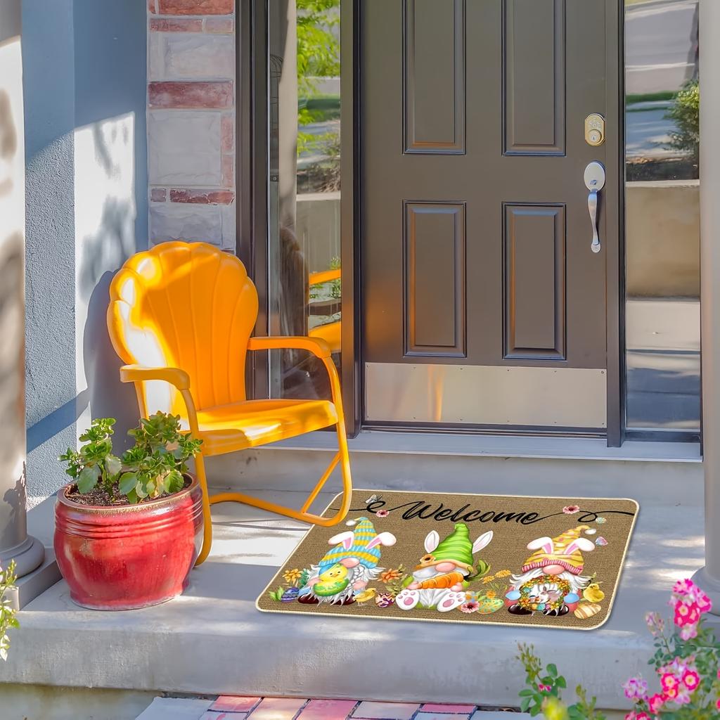 Easter Bunny Dwarf Welcome Doormat, Polyester Non-Slip Machine Washable Rug for Kitchen Bathroom Dining Room Entryway Decor