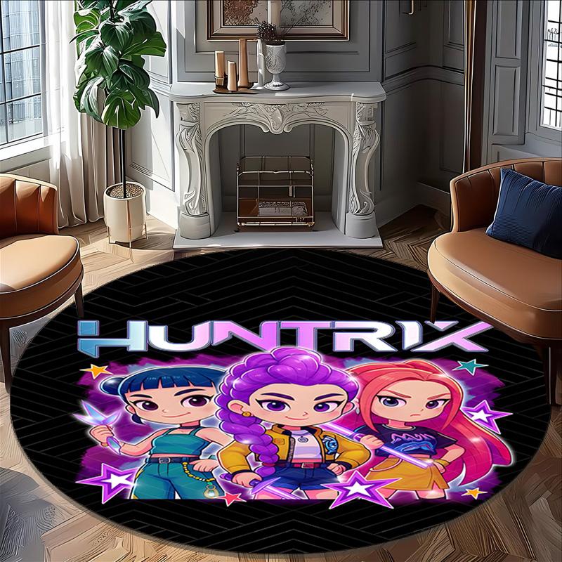 1pc KPop Demon Hunters13 Design Printed Area Round Carpet for Bedroom Living Room Home Decor Rugs Mat Non Slip Mat Rug for Bedside