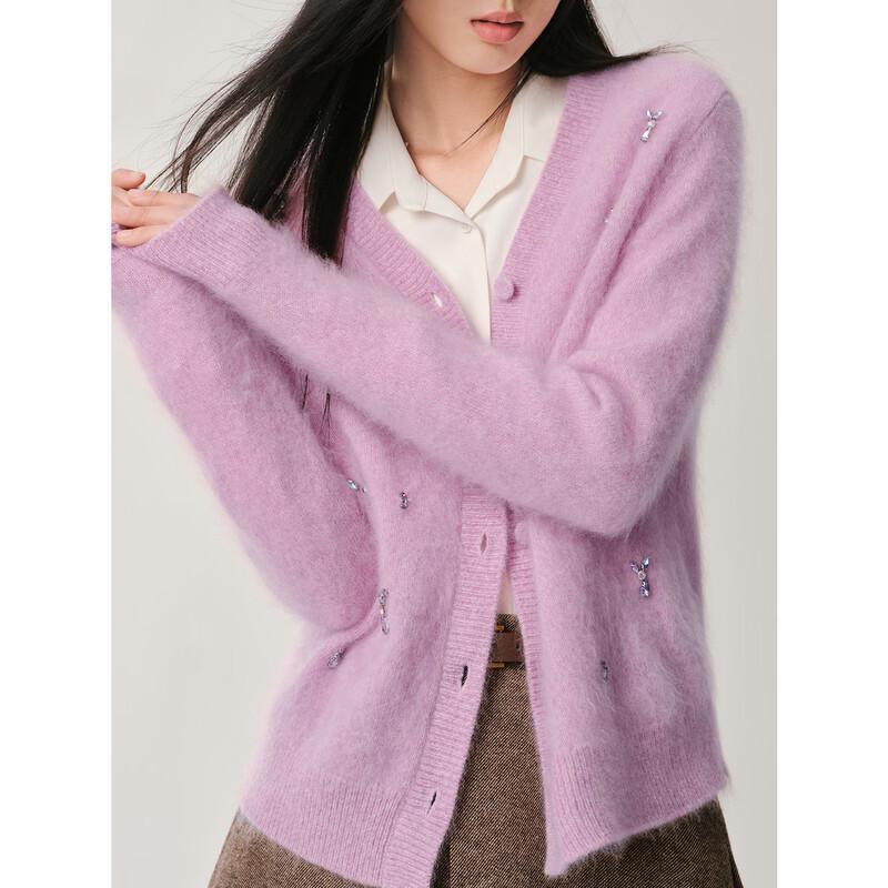 JOOOZ V-Neck Beaded Pure Wool Knit Cardigan