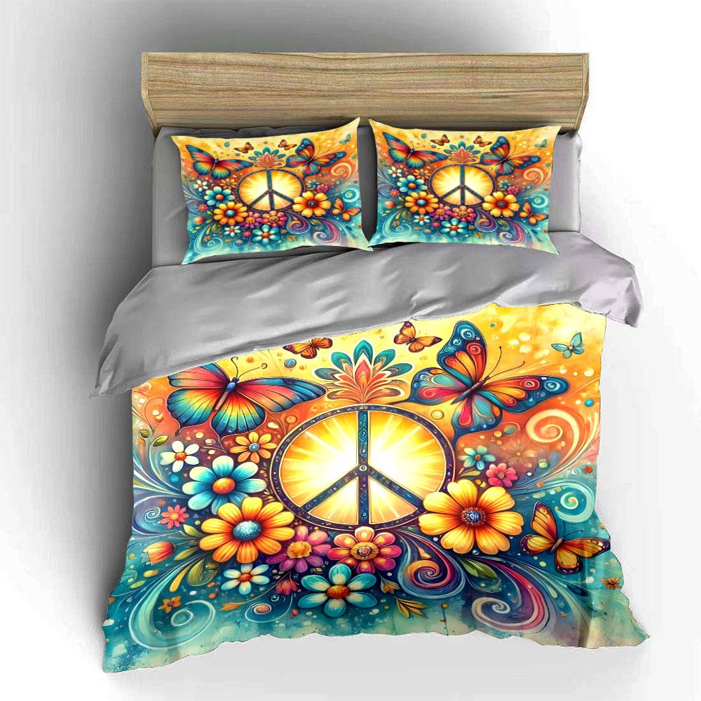 Bohemian Peace Symbol Art Set Multiple Sizes Kid'S And Adults' Bedroom Exquisite 3Pc Bedding Set, Gift