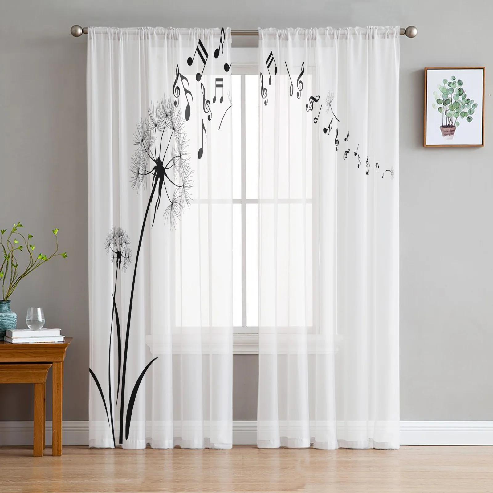 

Dandelion Floral Blooms Black Pure White Transparent Curtains Perfect for Living Room Ornamentation Fine Netting Light Voile Organza Window Curtains W135 x H115cm x1&Rod Pocket