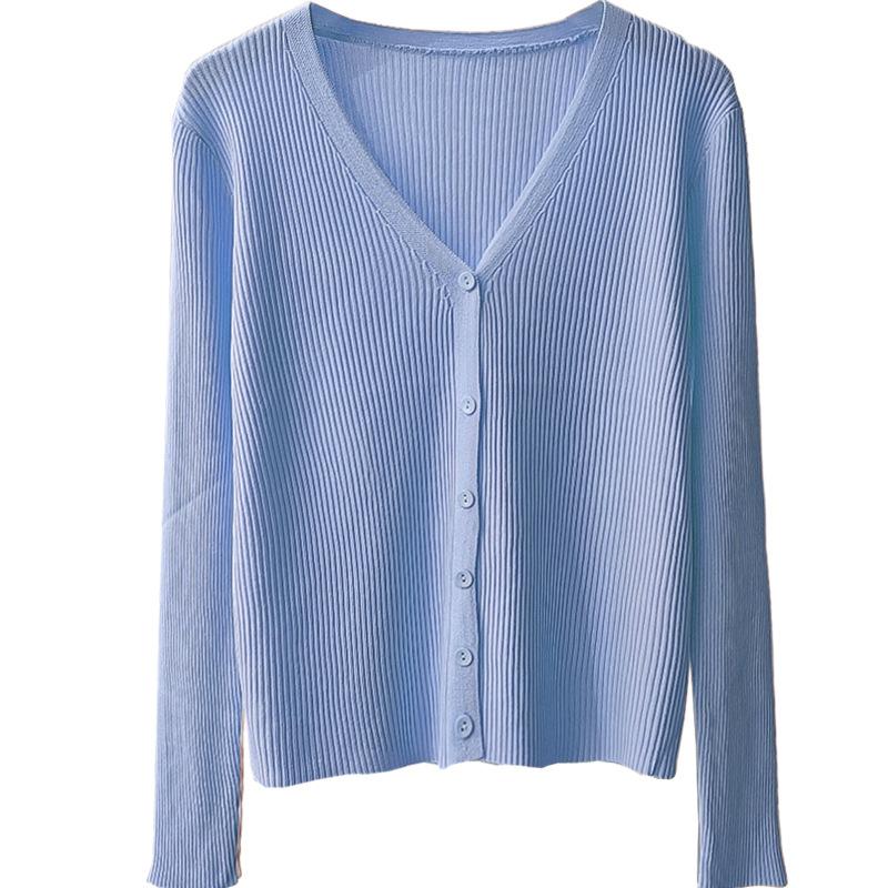 

Осень новый женский, кардиган вязаная куртка женский тонкий топ солнцезащитный вязаный свитер длинный рукав one size fits all синий