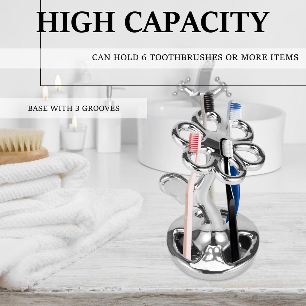 Toothbrush Holder Ceramic Flower Shape Bathroom Toothbrush Organizer Decorative Toothbrush Holder Stand with 6 Compartment