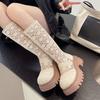 Fashion Mesh Fabric Women Knee High Boots Platform Thick Bottom Hollow-out Breathable Long Booties Dance Party Prom Shoes