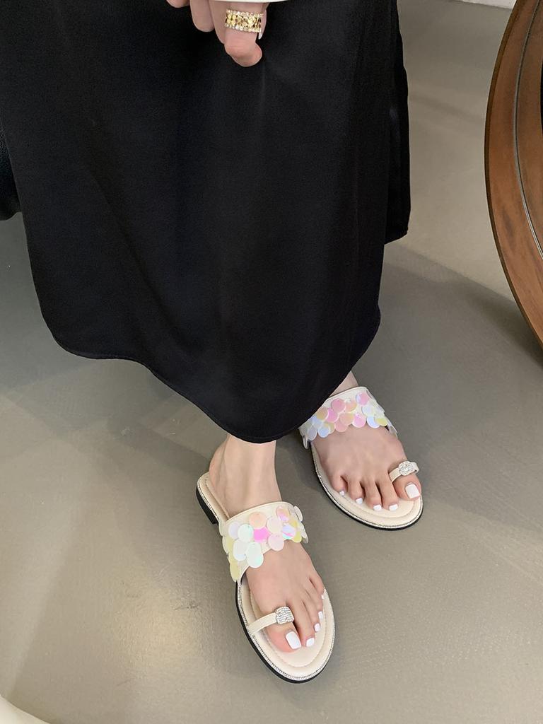 fashion Casual Women Slippers Clip Toe Summer Outside Beige Black Shallow Slip On Flat Low Heeled Ladies Party Dress Shoes Woman 35-39