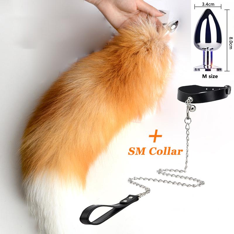 1Set Separable Butt Plug with Fox Tail PU SM Leash Woman Anal Sex Toys Cosplay Play Natural Fox Tail Anal Plug for Adult Couples