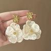 Pleated Acrylic Flower Drop Earrings 'Silver Needle' - Elegant, Versatile in... More