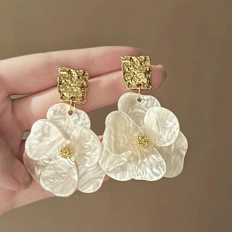 Pleated Acrylic Flower Drop Earrings 'Silver Needle' - Elegant, Versatile in... More