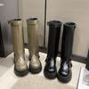 Women Knee High Boots  Autumn and Winter , New British Style Thick Soled Double Leg Boots with Belt Buckles and High Boots