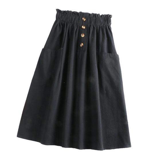 

Женская повседневная юбка, эластичная юбка трапециевидной формы с высокой талией и большим подолом, однотонная юбка-миди с декоративными карманами и пуговицами чёрный