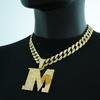 European and American Hip Hop Full Diamond Letter M Pendant Cuban Chain Men's Personalized Necklace