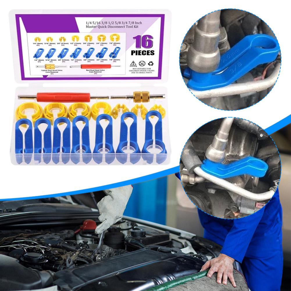 16pcs Auto Fuel Line Angled Disconnect Set Tool Remove Fuel Line Replacement Tool Air-conditioning Oil Pipe Quick Removal Tool