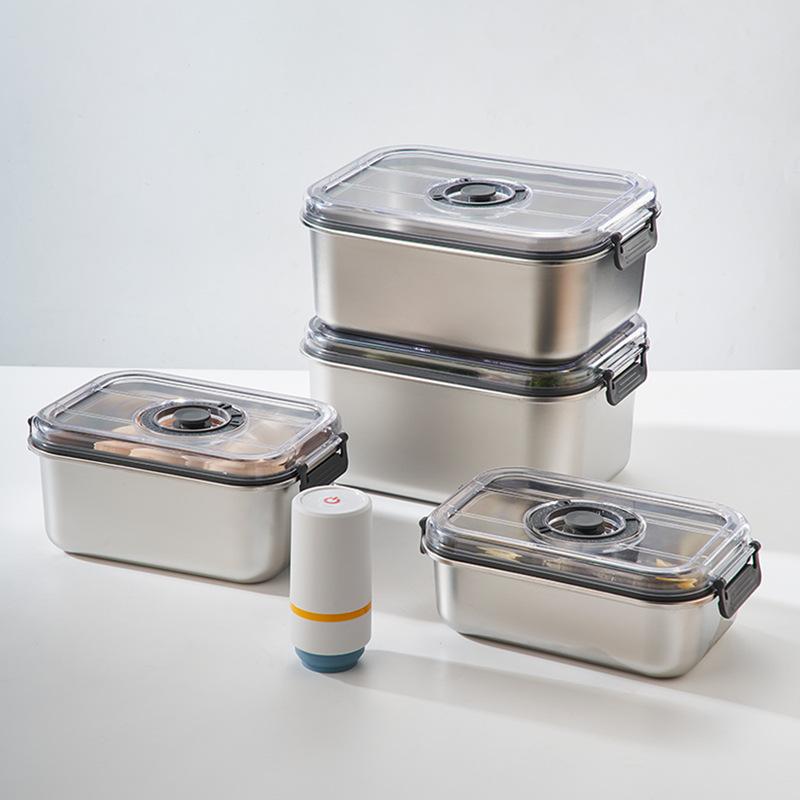 Stainless Steel Fresh-keeping Box Household Refrigerator Sealed Food Storage Container Slight Vacuum Crisper Kitchen Organizer