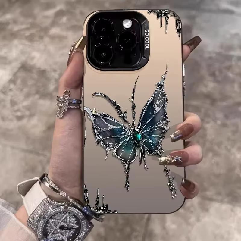 Dark Blue Butterfly Art Phone Case for iPhone 17 16 15 14 13 12 11 Series Pro Max Plus