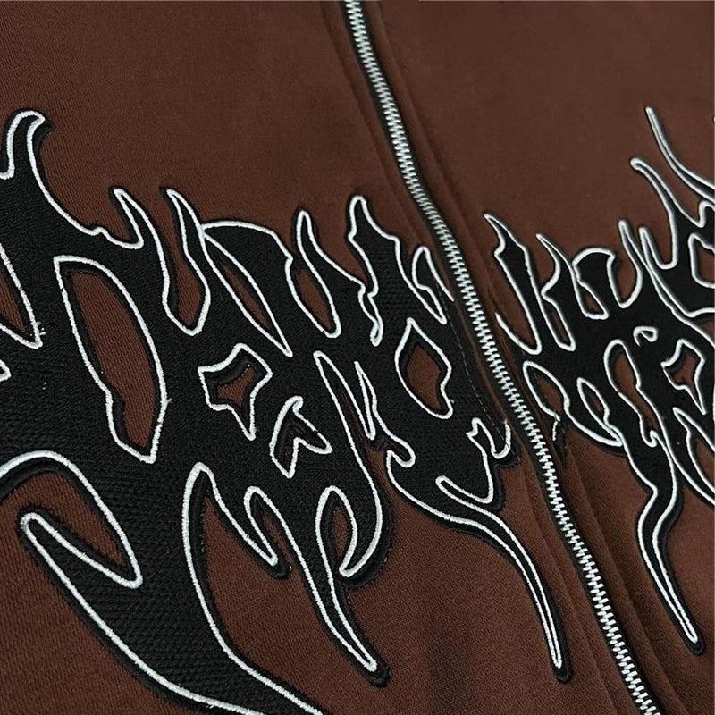 Europeisk och amerikansk street style personlig broderad kofta med dragkedja för män och kvinnor hoodie tröja lös ledig kappa