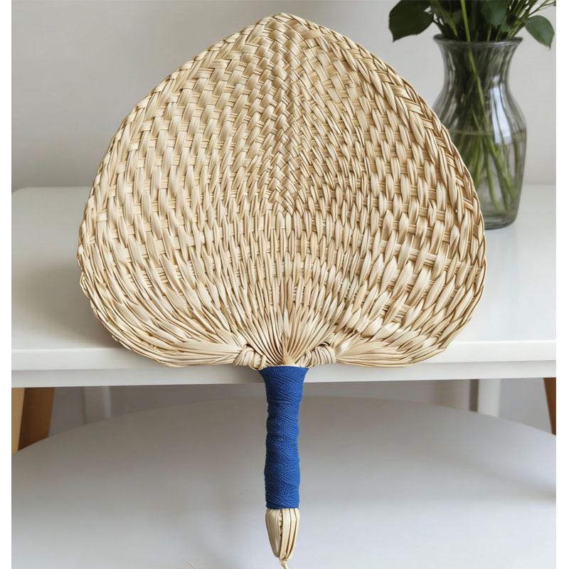 Handmade Chinese-Style Summer Fan: Woven Cattail, Handle-Wrapped, Home Decor