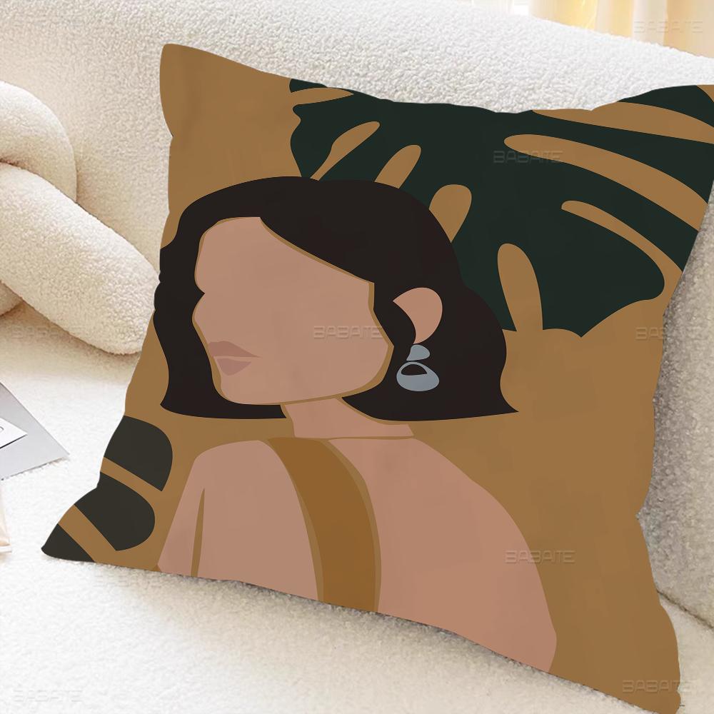Art African Women Leaf Office Cushion Pillowcase Car Cushion Cover45X45CM Lumbar Pillowcase Sofa Pillowcover