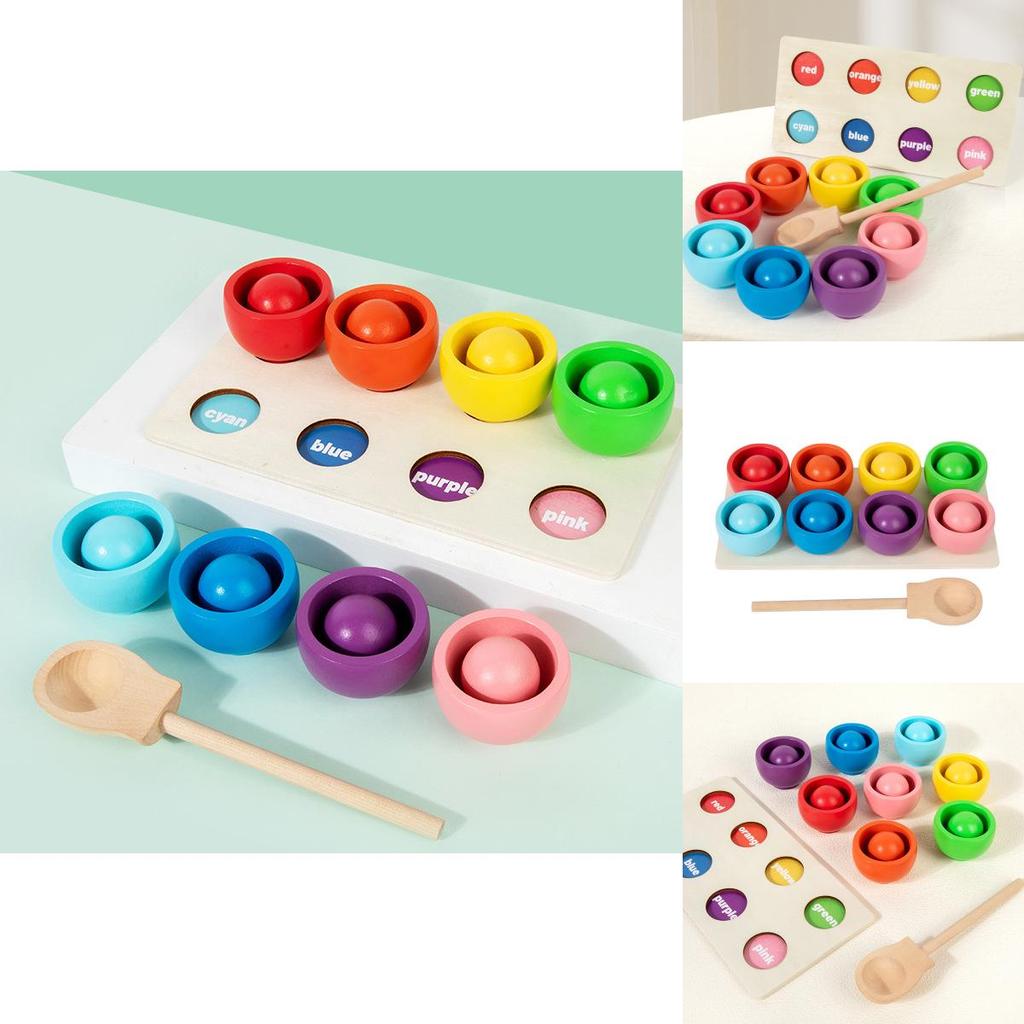 Wooden Counting Balls And Cups Educational Toy For Early Learning And Color Matching