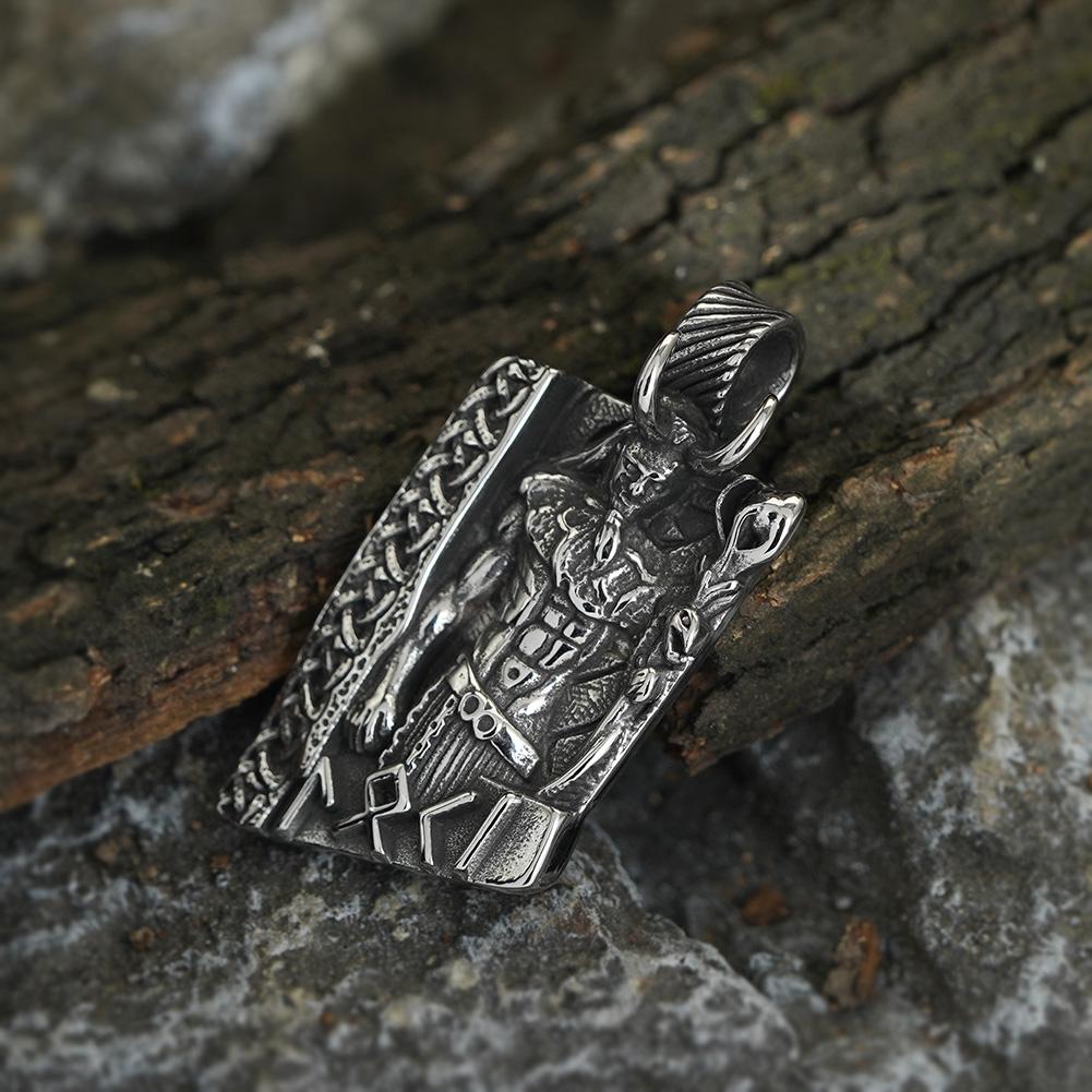 Men Rune Viking Necklace Norse God Jewelry Stainless Steel with Valknut Gift Bag - Loki