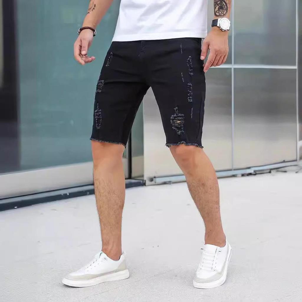 Men's Five-Point Ripped Slim Denim Shorts - Summer Casual Style